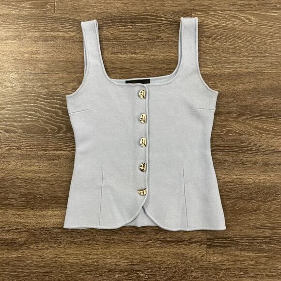 NWOT Zara Knit Corset Tank Top Light Blue Silver Button Front Size Small Pastel - Picture 14 of 15